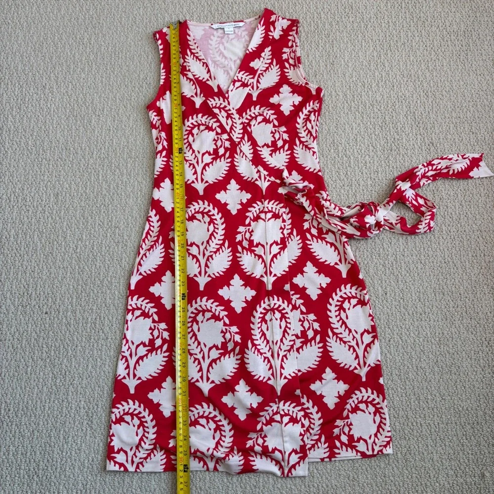 Diane von Furstenberg Yahzi Silk Wrap Dress, Sleeveless Floral | Size 4 Red 70s